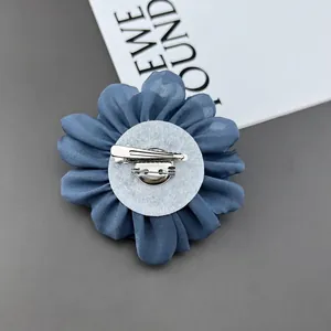 Blue 10cm handmade fabric chrysanthemum brooch and hair clip with metal duckbill clip back