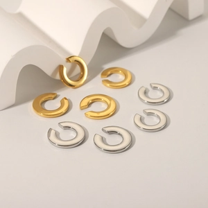 18K gold and silver plated C-shaped stainless steel ear cuffs in a minimalist French style