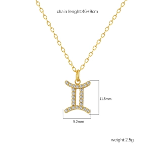 18k gold plated Gemini zodiac necklace with white crystals on a minimalist chain