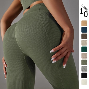 Damen Hohe Taille Nahtlose Yoga Leggings Wabenstruktur Po-Lifting Fitness Studio Workout Laufen Tights Bottom