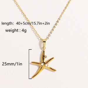 Golden starfish pendant necklace in titanium steel with pearls and small diamond detail