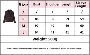 Guide des tailles pour veste en suédine femme avec mesures poitrine, épaules et longueur