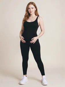 Black seamless maternity yoga jumpsuit with high elasticity and sleeveless design