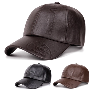 Casquette de baseball en cuir pour homme avec logo Brooklyn 1985 gaufré en marron