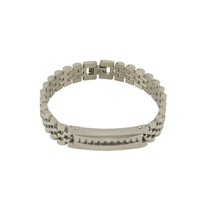 Men's silver stainless steel jubilee watch band bracelet with rectangular embossed plate