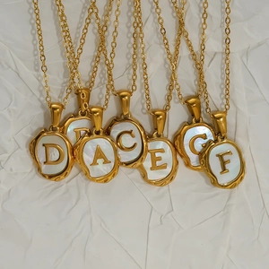 Initial Letter Necklace 304 Stainless Steel 18K Gold Plated Natural Shell Pendant Lava Design Minimalist Jewelry Women