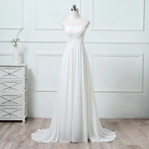 Strapless Wedding Dress Lace Chiffon Bridal Gown A-Line Floor Length Formal Evening Party For Women