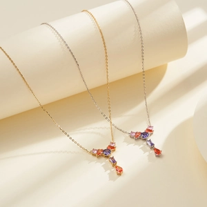 Elegant S925 sterling silver Y-shaped necklace with colorful zircon pendant in gold and silver