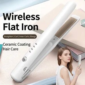 Wireless Hair Straightener And Curler Portable USB Rechargeable Ceramic Fast Heating Mini Travel Styling Tool