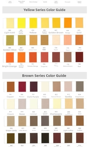 Detailed color chart for ribbon options in various shades of yellow and brown tones