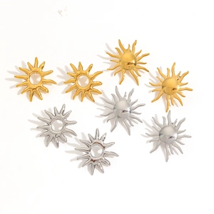 Retro 18k gold and silver sun-shaped stainless steel earrings in multiple designs