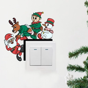 Christmas switch wall stickers featuring Santa Claus, elk, elf and snowman for home decor