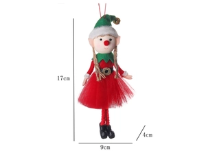 Detailed size chart of Christmas elf doll ornament showing dimensions 17x9x4cm