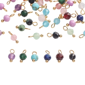 4mm faceted gemstone charms with gold loops for DIY jewelry making and necklaces