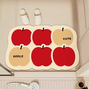 Absorbent cartoon apple pattern bathroom mat with non-slip diatom mud soft surface