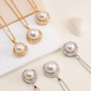 Collana Con Ciondolo Di Perla Artificial Elegante Rame Zircone Intarsio Strass Gioielli Di Moda Per Donna Quotidiana