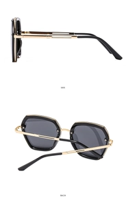 Detailed side and back views of high-quality metal frame sunglasses in black and gold