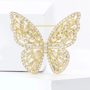 Elegant gold butterfly brooch with micro-pave zircons and intricate hollow wings