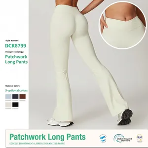 Women High Waisted Crossover Flare Yoga Pants Recycled Nylon Spandex Quick Dry Butt Lifting Bootcut Leggings For Gym Fitness Bottom