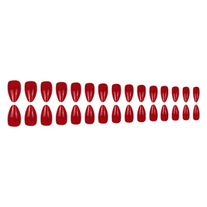 Glossy bright red almond-shaped press-on nails set with 24 pieces of solid color tips