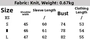 Detailed size guide and material specs for diamond pattern knit polo shirt