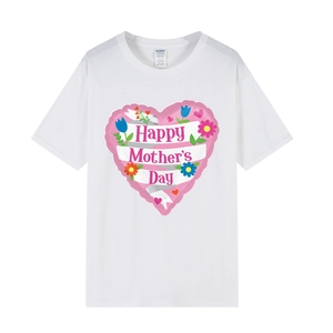 Womens Short Sleeve T-Shirt 100% Cotton Round Neck Casual Loose Fit Happy Mother's Day Heart Floral Print Tee