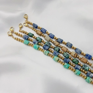 Bohemian natural stone beaded bracelets with gold steel beads and lobster clasp set