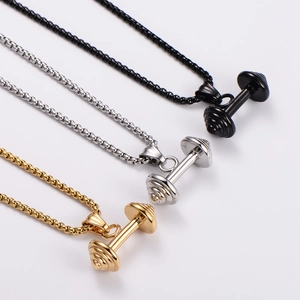 Three-color stainless steel dumbbell pendant necklaces for fitness enthusiasts