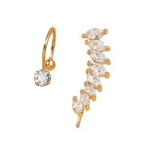 Gold-tone leaf and star ear cuff set with sparkling marquise and round cubic zirconia