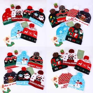 LED Light Up Christmas Beanie Hat Knitted Acrylic Flashing Holiday Party Cartoon Festive For Adults Kids Pom Pom
