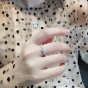Elegant silver rectangular cubic zirconia ring with micro-paved band for women