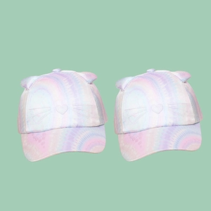Kids colorful laser tie-dye baseball cap with 3D cat ears and heart embroidery detail