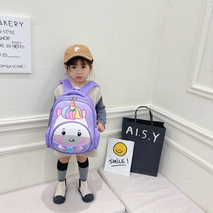 Cute purple 3D unicorn toddler backpack for girls featuring lightweight school bag design