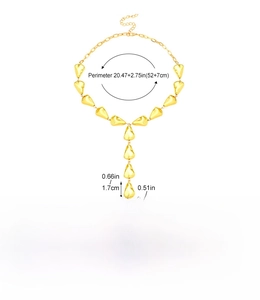 Dimensions détaillées et poids du collier doré CCB avec perles et cœurs évidés