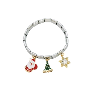 Italian style modular stretch bracelet with festive Christmas Santa and tree charms