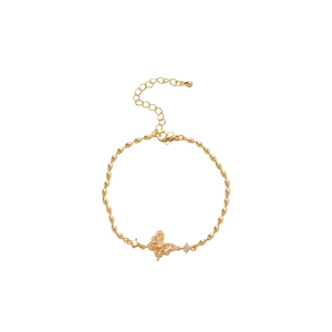 Elegant 18k gold plated butterfly bracelet with zircon and pearls on a white background