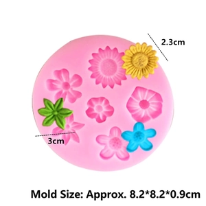 Pink flower silicone mold for DIY soap and candles with sunflower designs, 8.2cm size