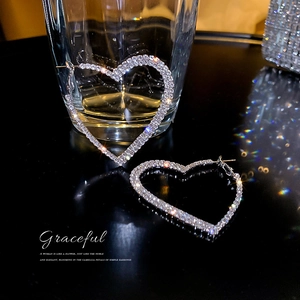 Boucles D'oreilles Créoles Coeur Pour Femmes Alliage Pavé De Strass Avec 925 Sterling Silver Earring Post Grandes Étincelantes