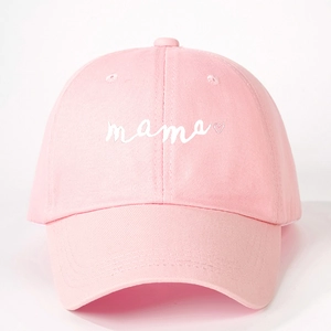 Pink adjustable cotton baseball cap with embroidered mama text and heart for outdoor use
