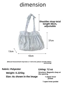 Detailed dimension chart showing size 43x37x13cm for the pleated plaid tote bag