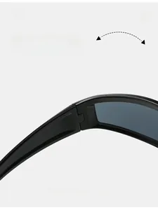 Detail view of the reinforced durable hinge structure on black Y2K sports sunglasses
