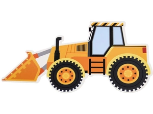 Detail of yellow excavator pattern on a cartoon construction vehicle gift candy box