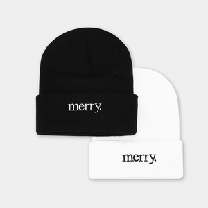 Classic black and white knit beanies with merry embroidery for men and women
