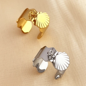Vintage 18K gold and silver plated stainless steel open rings with seashell pendants