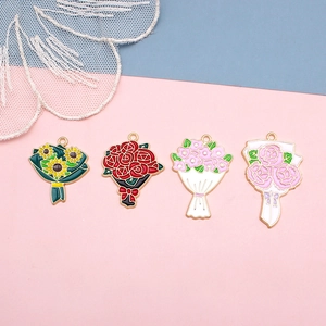 DIY bouquet alloy pendants set with sunflower and rose drip oil designs for jewelry making