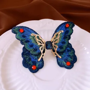 Luxury butterfly open ring featuring blue embroidery and crystal rhinestones