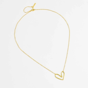 Minimalist gold S925 sterling silver necklace featuring a hollow heart pendant on white background