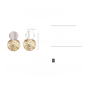 Detail view of 18k gold plated geometric hollow earrings with dimensions and weight info