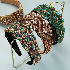 Baroque Luxury Padded Headband Rhinestone Glass Crystal Vintage Wide Hair Band For Women Party Wedding Hair Accessories