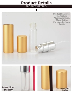 Detailed view of the 5ml aluminum refillable perfume bottle with glass inner and silver spray